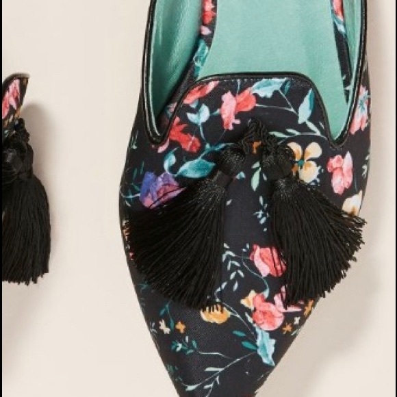 Anthropologie Floral Tasseled Slides size 36 New - Picture 5 of 8